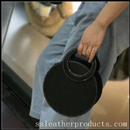 hot sale trendy design lady genuine leather round shape handbag