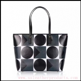2018 hot sale high quality first layer cow leather printing lady tote bag